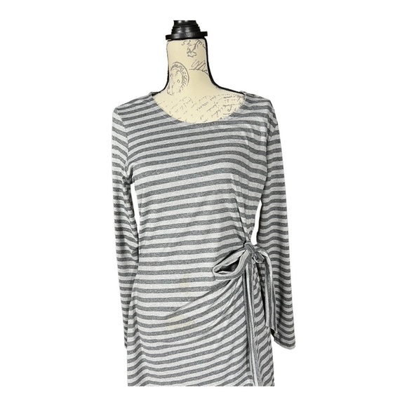 Exofficio Gray Striped Long Sleeve Stretch Faux Wrap Travel Dress Size L - Picture 4 of 8